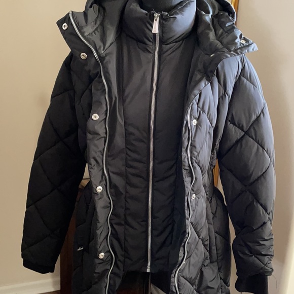 Rainforest Diamond Quilted Water Resistant Attached Hood Bib Vest Black Coat - Picture 11 of 14